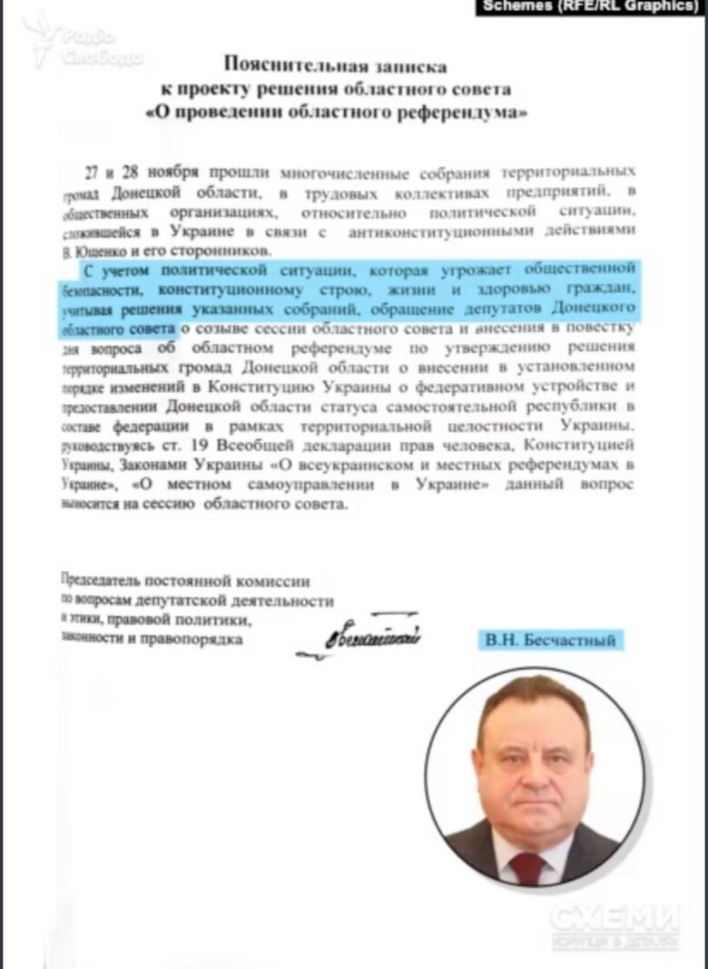 Пояснювальна записка Бесчастного