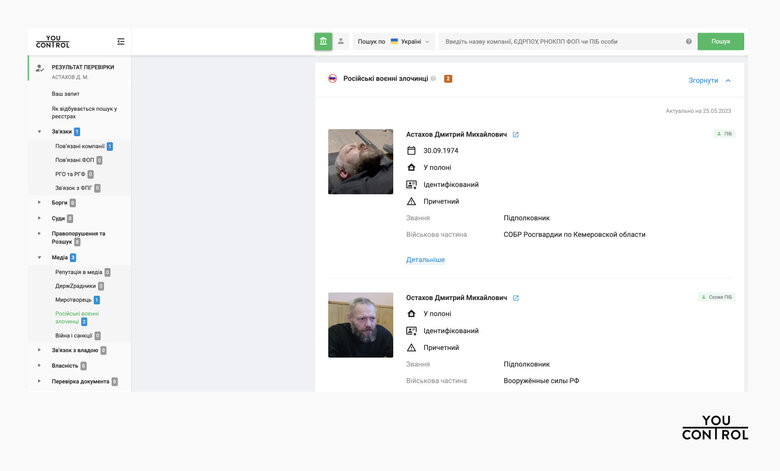 Дані про 170 тис. російських воєнних злочинців внесли до реєстру YouControl 01