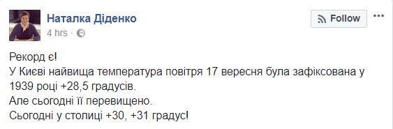 Температурний рекорд зафіксовано в Києві, - синоптик 01