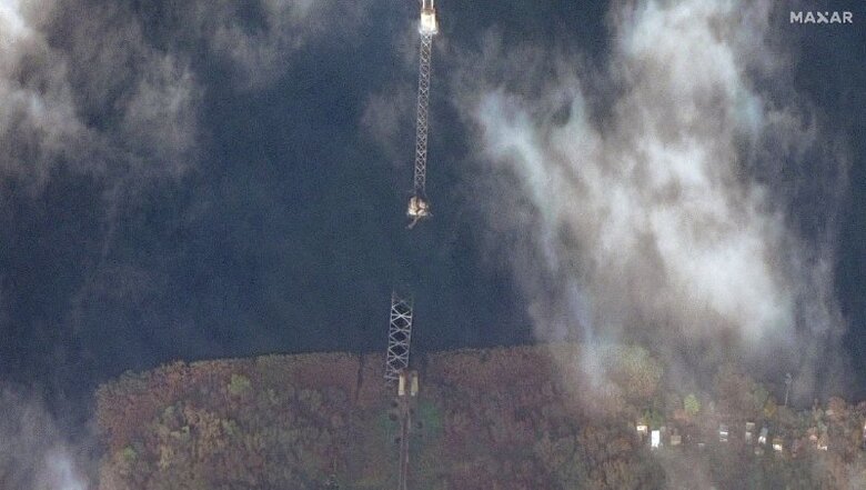 View of bridges blown up by Russians from space 05