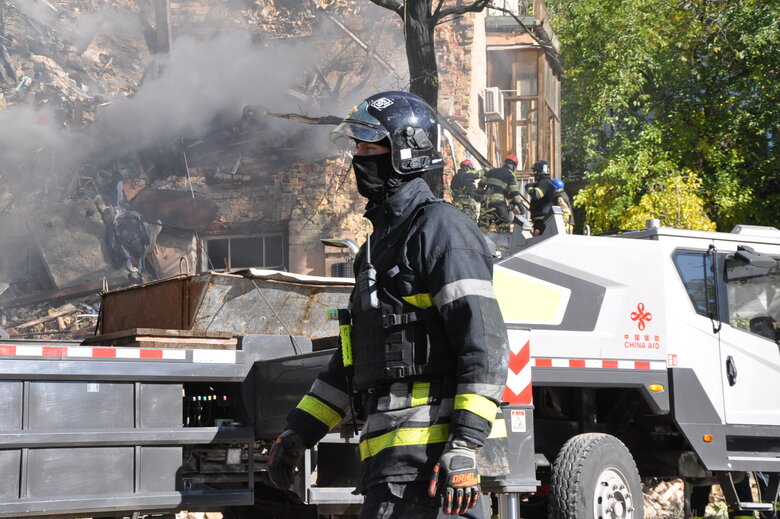 At site of kamikaze drone attack in Kyiv, rubble is being cleared 09