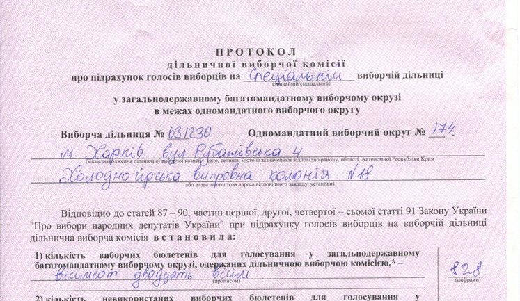Prisoners of Kholodnohirska Colony Massively Voted for Poroshenko Bloc. DOCUMENT