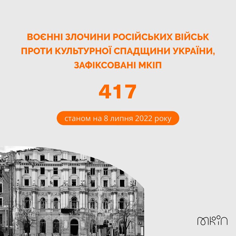 Зафіксовано 417 воєнних злочинів РФ проти культурної спадщини України, - МКІП 01