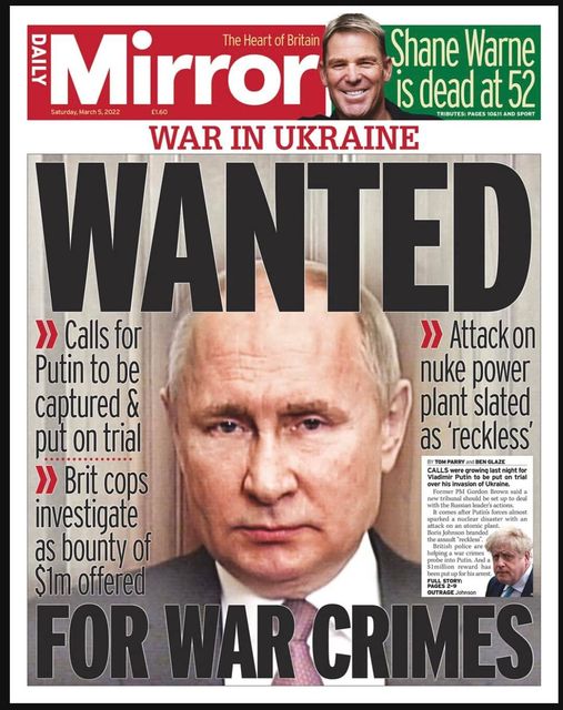 Розшукується за воєнні злочини, - Mirror про Путіна 01