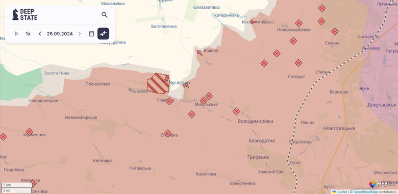 Просування росіян біля Вугледару 26 вересня
