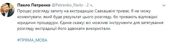 Процес розгляду запиту на екстрадицію Саакашвілі триває, - Петренко 01