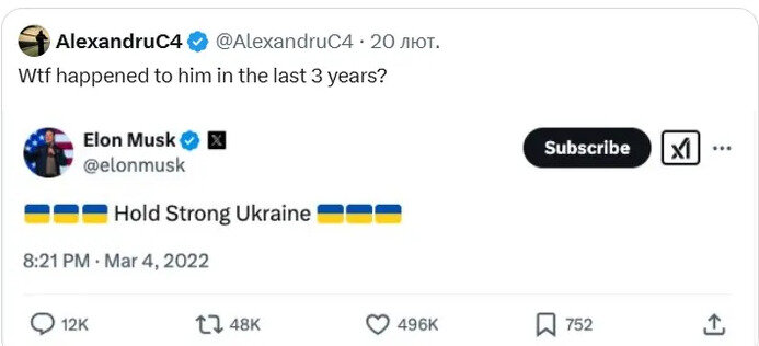 Допис Маска про Україну