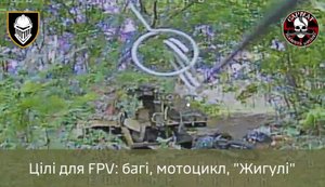 Defense Forces spot camouflaged buggies, motorcycle and Zhiguli and strike them. VIDEO