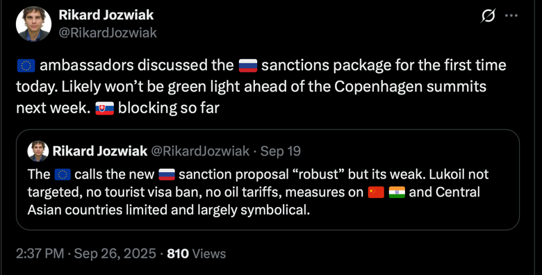 Словакия заблокировала 19-й пакет санкций ЕС против России