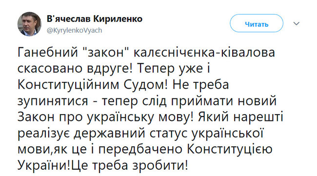 Після скасування мовного закону Ківалова-Колесніченка слід ухвалювати новий закон про українську мову, - Кириленко 01