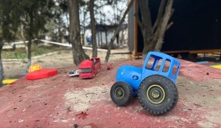 Aftermath of Russian Federation’s attack on public recreation area in Mykolaiv region, where eight children were injured. PHOTOS