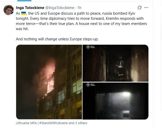 Российская атака в Киеве: попадание рядом с домом литовского посольства