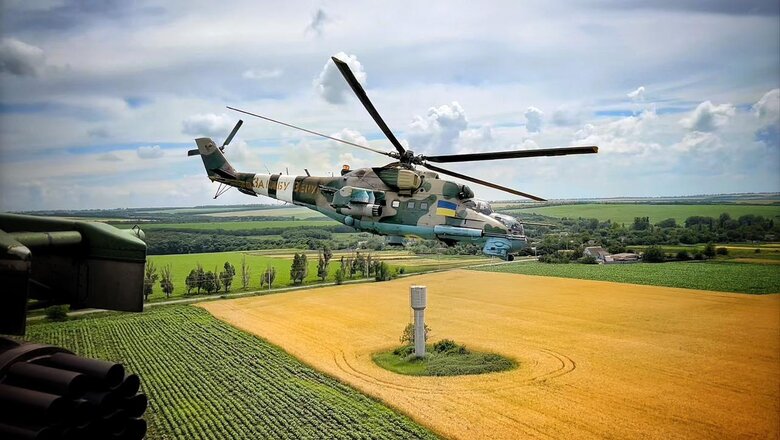 A combat helicopter flying over Ukraine