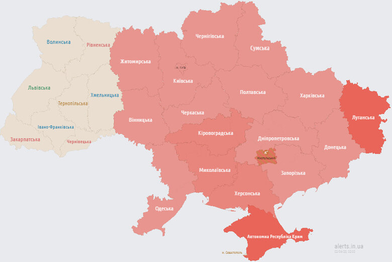 У Києві та більшості областей України оголошено повітряну тривогу 01