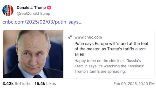 Трамп постить слова Путіна