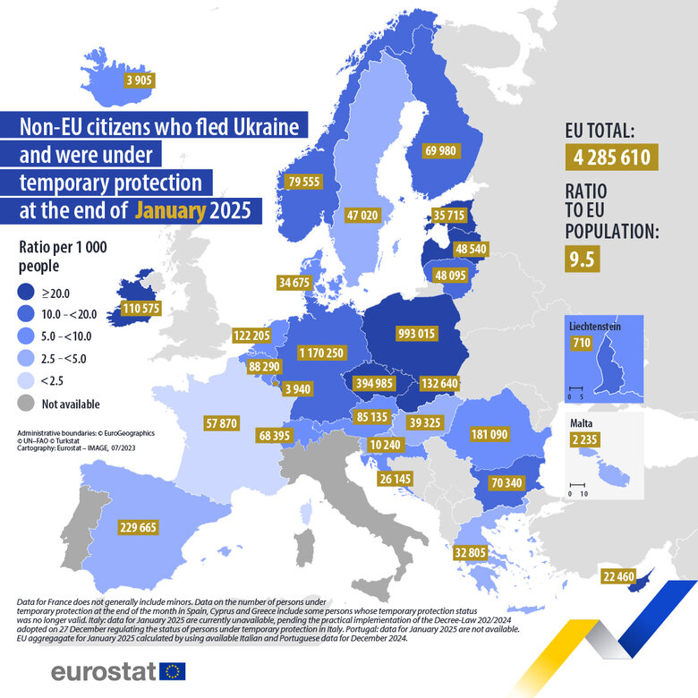 Кількість українських біженців у ЄС станом на 31 січня 2024 року