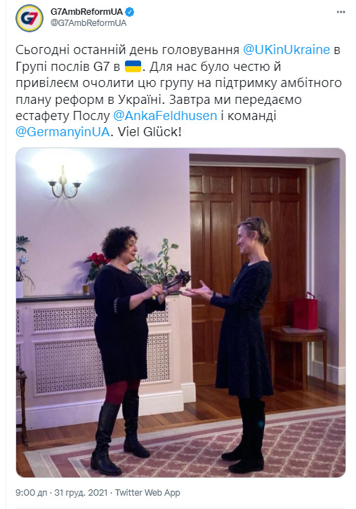 Групу послів G7 в Україні у 2022 році очолюватиме Німеччина 01