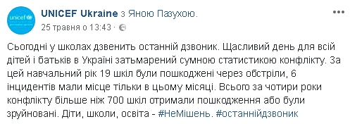 Цього навчального року через обстріли пошкоджено 19 шкіл на Донбасі, - ЮНІСЕФ 01