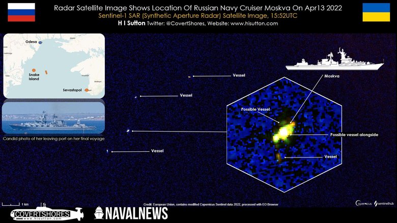 Британская газета Navalnews опубликовала спутниковый снимок пожара на крейсере Москва 01