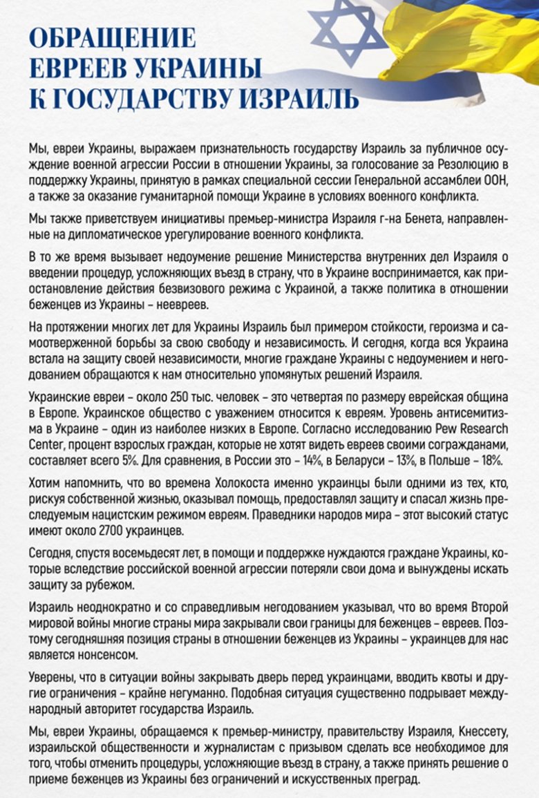 85 відомих українських євреїв закликали Ізраїль спростити прийом біженців з України 01