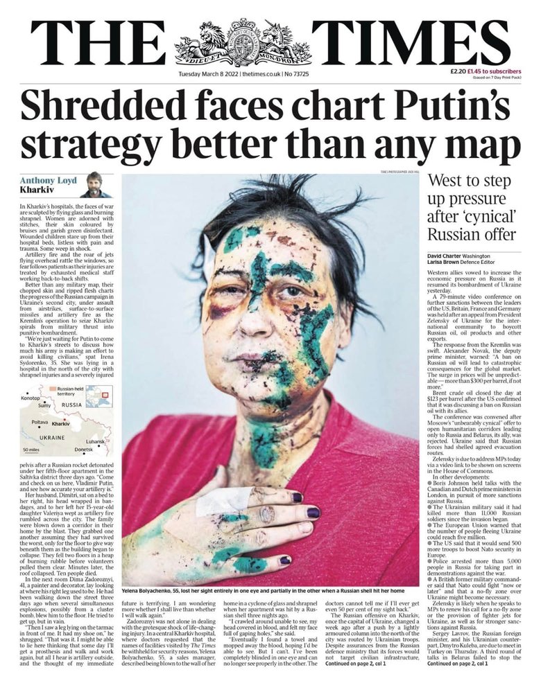 Діти гинуть, люди тікають з домівок – за що?: перші шпальти провідних світових ЗМІ кричать про військові злочини РФ в Україні 08