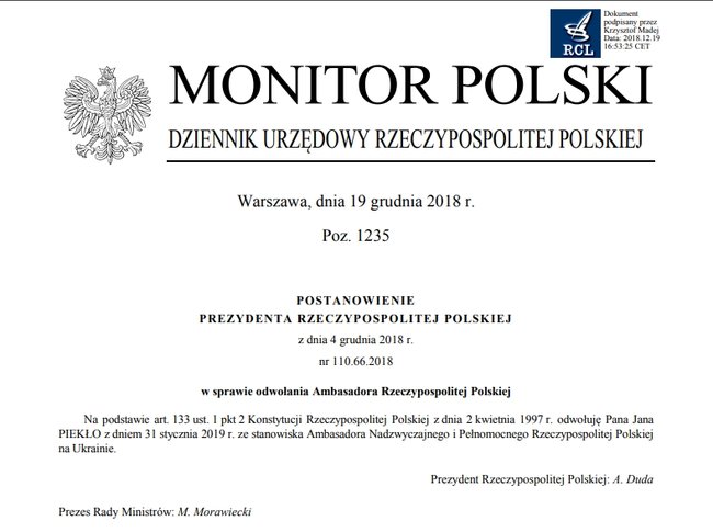 Польша отзывает посла Пекло из Украины 01