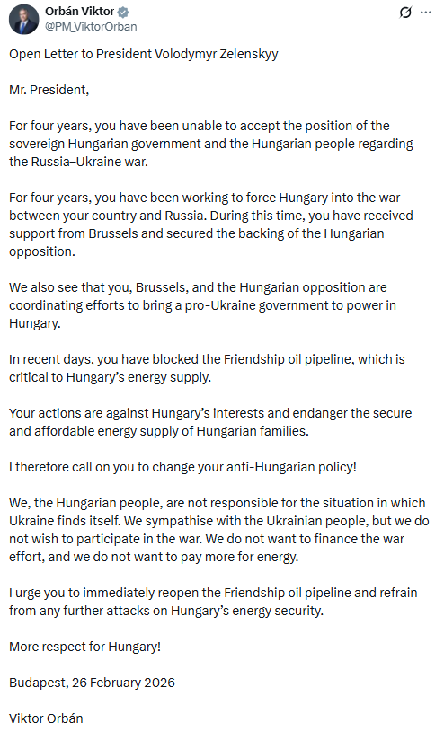 Орбан написав відкритого листа Зеленському: що відомо?