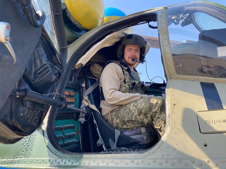 Helicopter pilot Maksym Chaika before mission