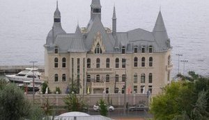 Castle of Yanukovych's crony Kivalov on the beach in Odesa with yachts and tennis courts. DRONE VIDEO