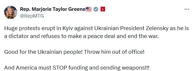 Марджорі Тейлор Грін ширить фейки про протести у Києві