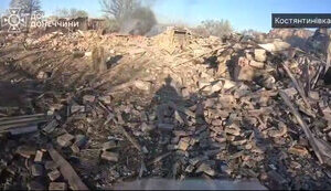 Rescuers remove bodies of two dead from rubble of house after airstrike on Kostiantynivka. VIDEO