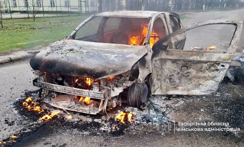 Car in Zaporizhzhia after shelling