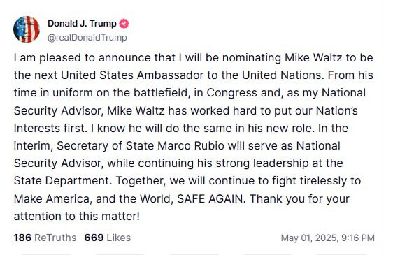 Трамп підтвердив звільнення Майка Волца