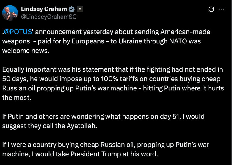 Сенатор Линдси Грэм прокомментировал угрозы Трампа в отношении России