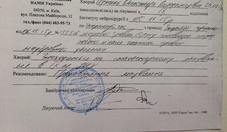 "Сотрясение головного мозга и закрытая черепно-мозговая травма", - Игорь Луценко опубликовал справку о состоянии здоровья Кужель. ДОКУМЕНТ