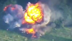 Powerful detonation of BMP-2 ammunition after being hit by FPV drone - Kharkiv direction. VIDEO
