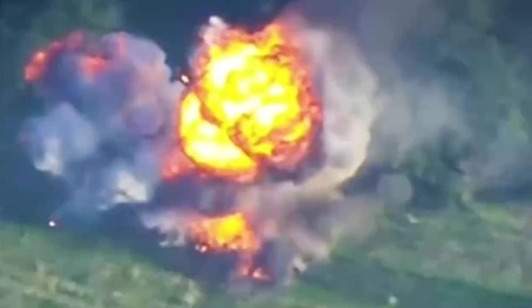 Powerful detonation of BMP-2 ammunition after being hit by FPV drone - Kharkiv direction. VIDEO