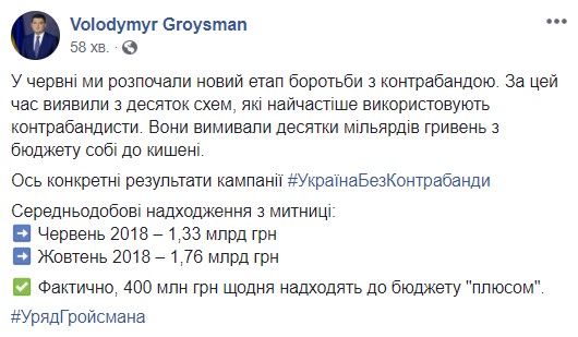 Гройсман о борьбе с контрабандой: 400 млн грн ежедневно поступают в бюджет плюсом 01