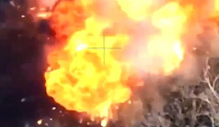Ammunition carried by occupier in shoulder bag explodes after Ukrainian drone strike. VIDEO