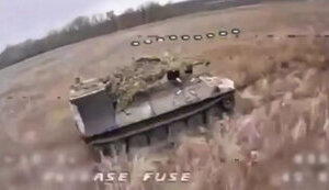 Soldiers of 14th SMB used drone on fiber optics to strike occupiers’ armored vehicle. VIDEO
