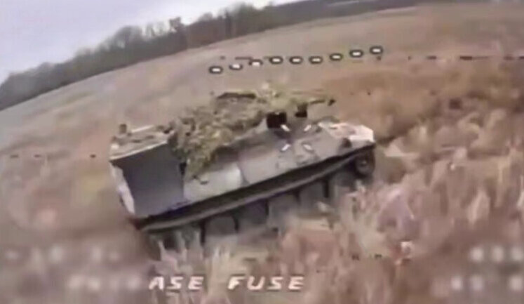 Soldiers of 14th SMB used drone on fiber optics to strike occupiers’ armored vehicle. VIDEO