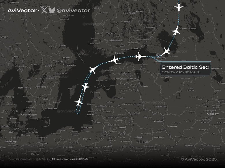 Российские бомбардировщики над Балтийским морем