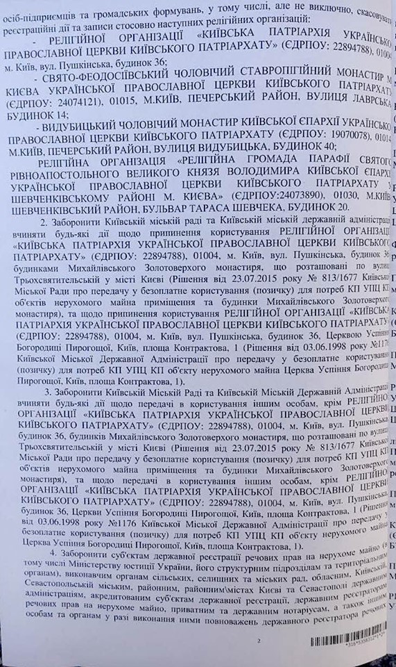 Окружний адмінсуд Києва заборонив здійснювати будь-які дії щодо УПЦ КП та її майна 02