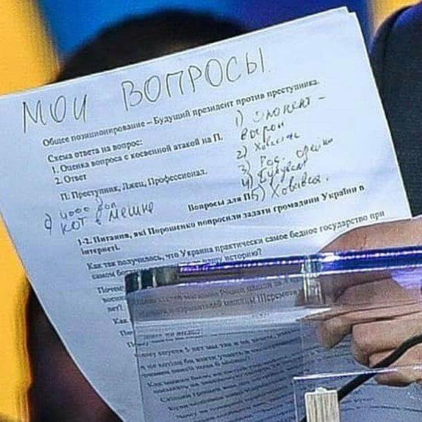 Схема відповіді на запитання: фотографи зняли підказки Зеленського для дебатів 01