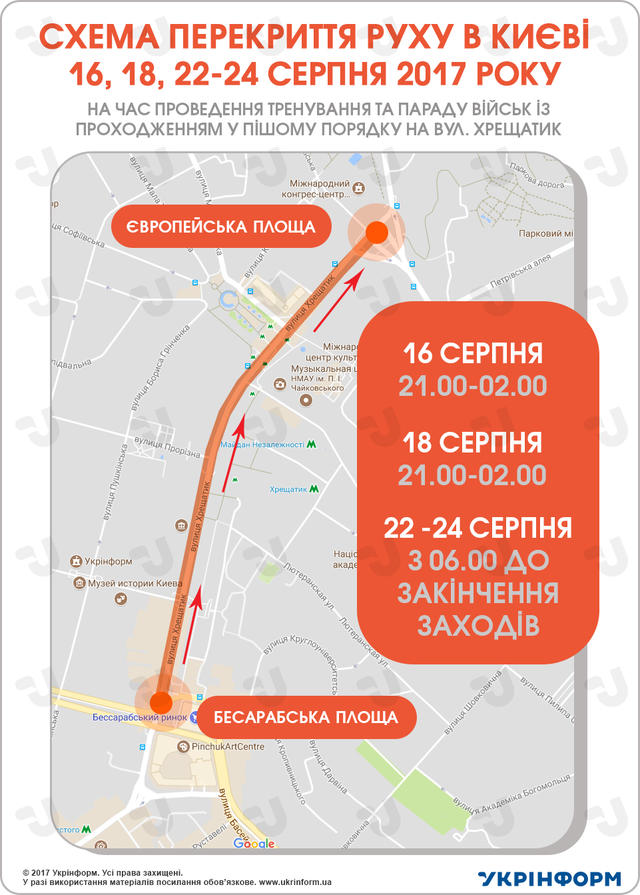 Парад до Дня Незалежності: коли і як будуть перекривати Хрещатик 01 Парад до Дня Незалежності: коли і як будуть перекривати Хрещатик 01
