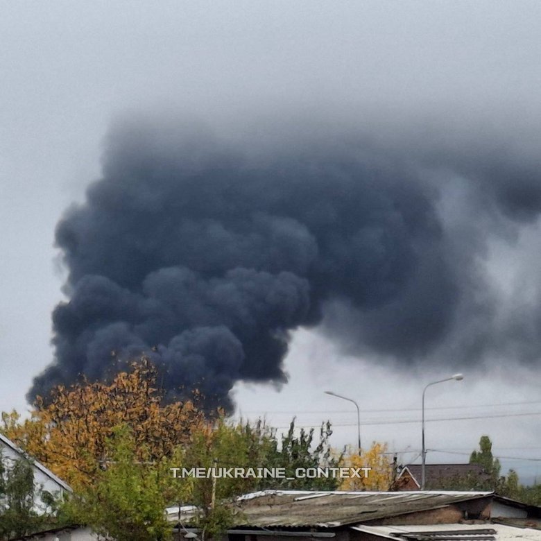 Drones attacked the Rostov region. A column of black smoke is visible.