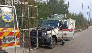 Enemy drone attacked SES bomb disposal vehicle in Zaporizhzhia: rescue workers managed to jump out before strike. PHOTO