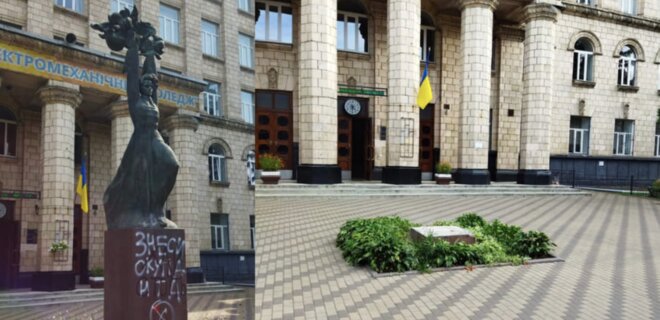 Памятник коммунисту Островскому снесли в Киеве 01