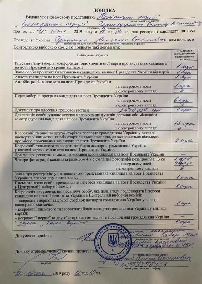 Гриценко подал в ЦИК документы для регистрации кандидатом в президенты 01