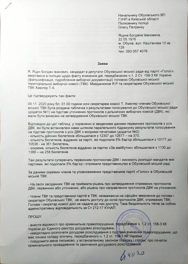 Обухівський тервиборчком домалював 258 голосів партії За майбутнє, - депутат міськради Яцун 03